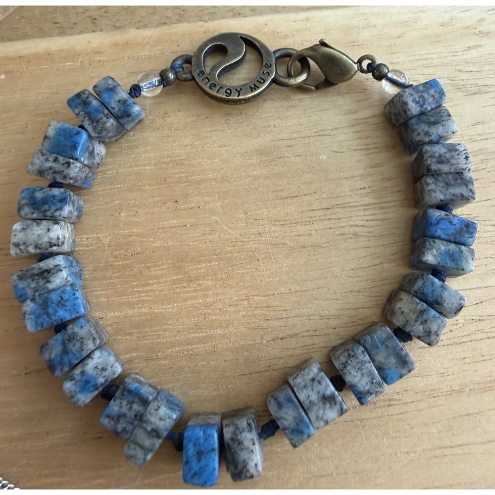 Energy Muse K2 Azurite Granite Stone Bracelet Cube Beads Natural Healing Clarity